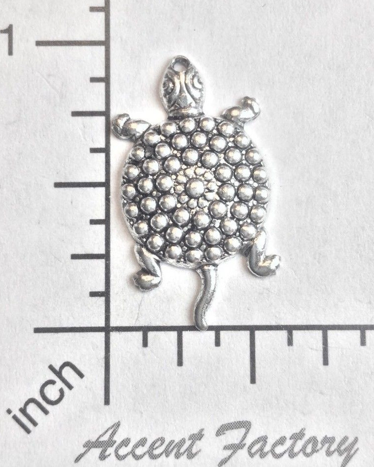 48454 – 3 Pc Turtle Charm Brass Jewelry Finding Matte Silver Ox