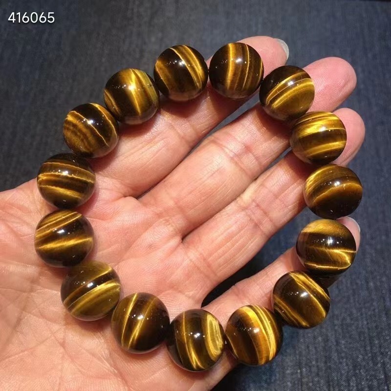 Natural Yellow Tiger’s Eye Gems Round Beads Bracelet 16mm AAAAA
