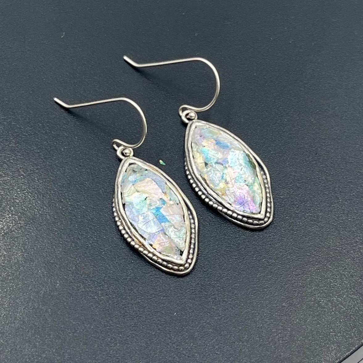 PZ PAZ Creations Israel 925 Sterling Roman Glass Checkerboard Dangle Earring