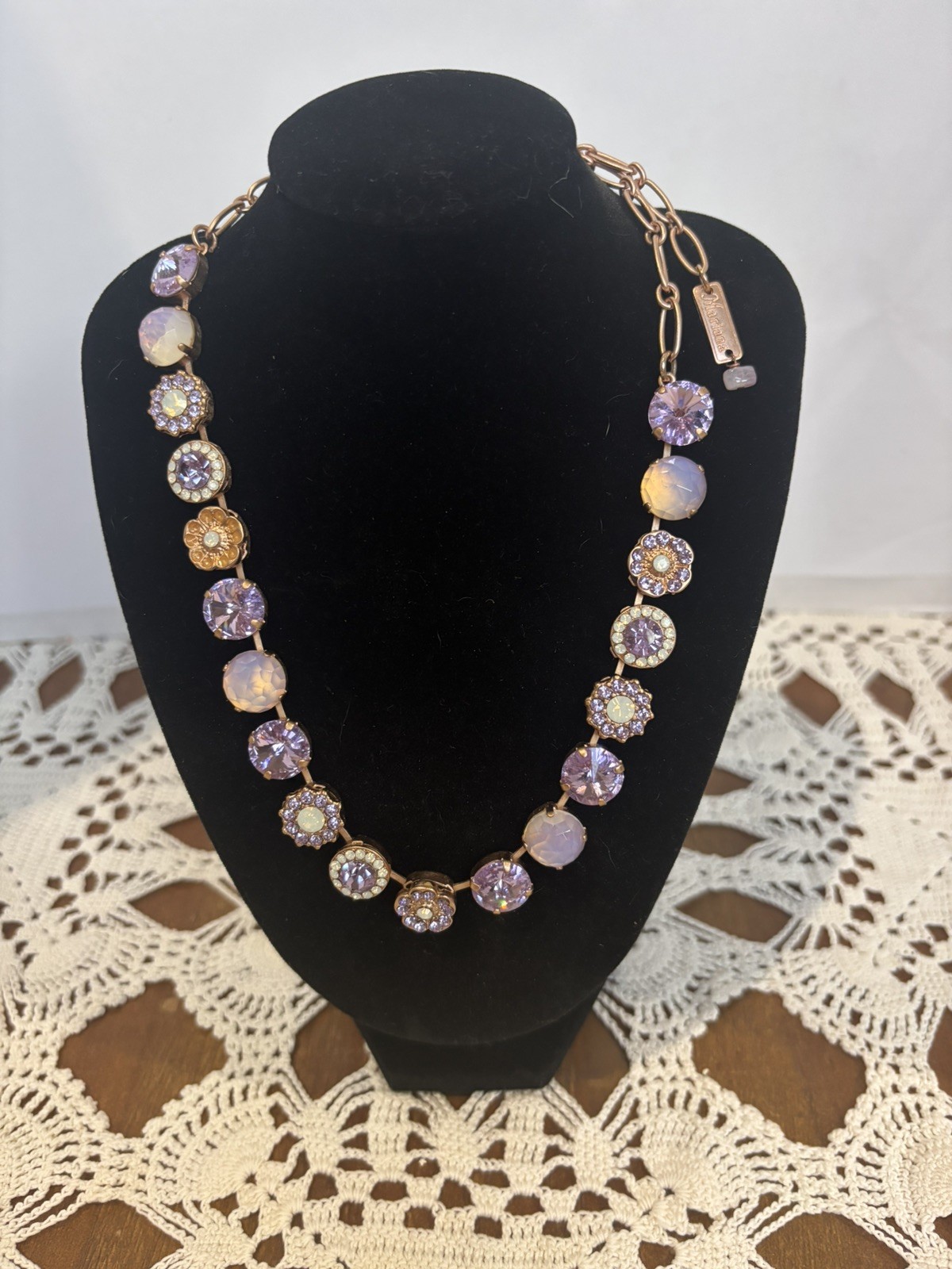 Mariana Necklace Austrian Crystal Choker 16” Lavender Hues 16” Gold Plated