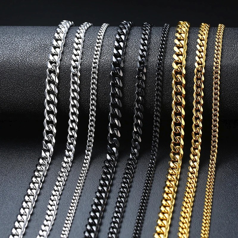 Cuban Chain Link Curb Necklace Men Women Punk Surgical Stainless Steel 2-15mm