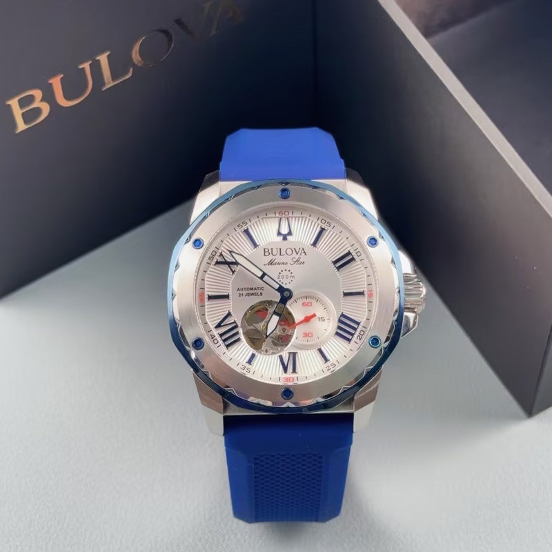 Bulova Marine Star A 98A225 Automatic Men’s Watch White Dial Rubber Strap 45mm