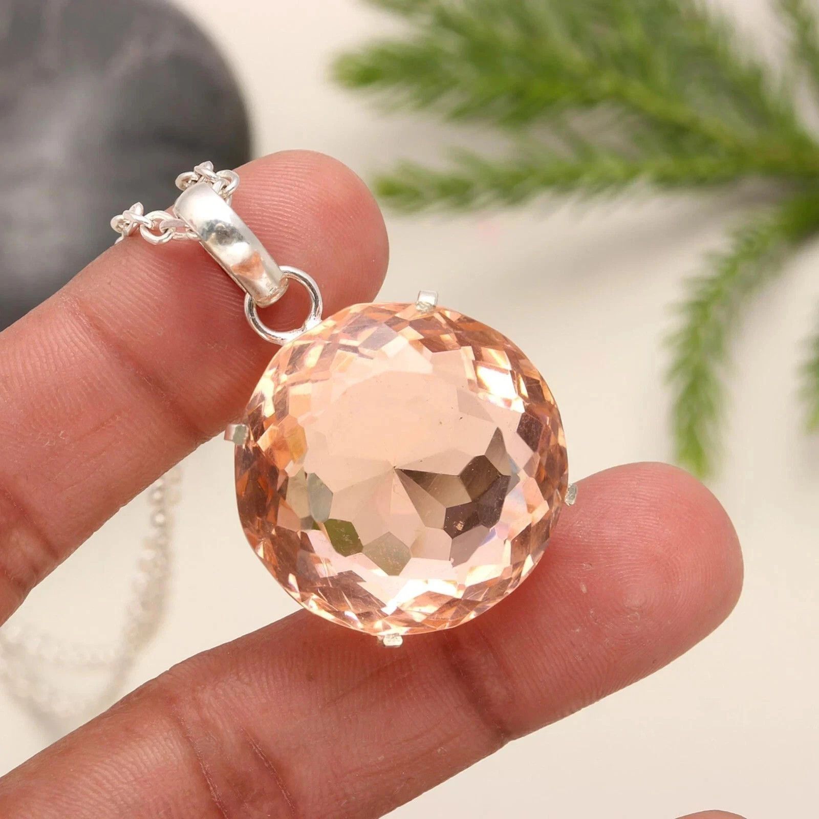 38 Ct+ Round imperial Topaz Natural Solid Silver 925 Pendant Loose Gemstone