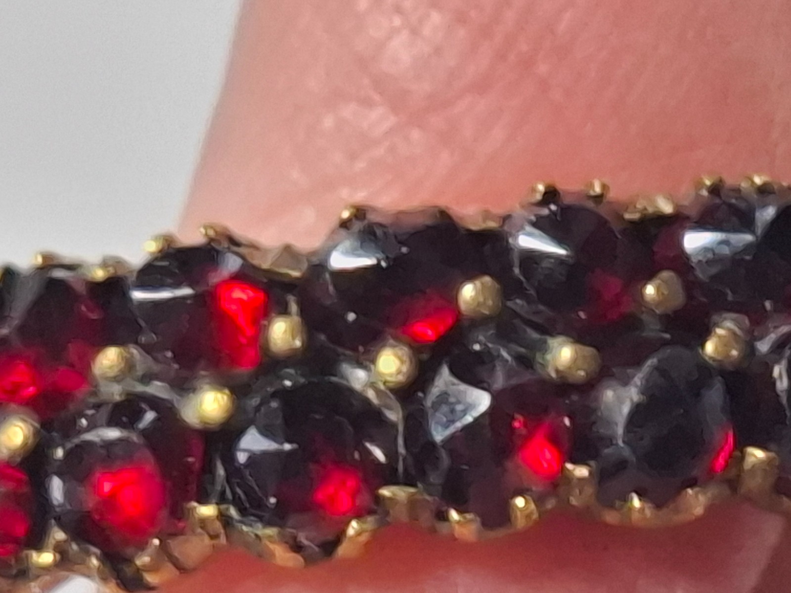 Solid Antique Gold Plated Bangle With Safety Clasp Red Garnets