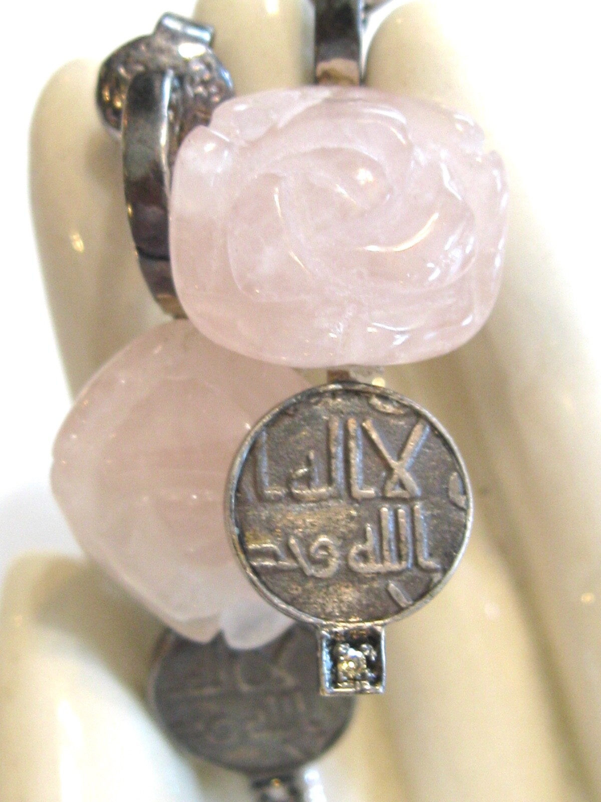 HANDMADE POST EARRINGS FLORAL CARVED ROSE QUARTZ COINS DIAMONDS MYSTERY NUMBER