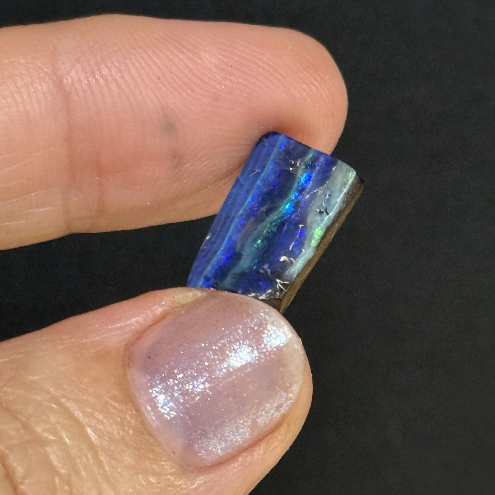 5.3ct 16.5×9.8×2.9mm Rough Intense Blue Australian Boulder Opal Cabochon Slice