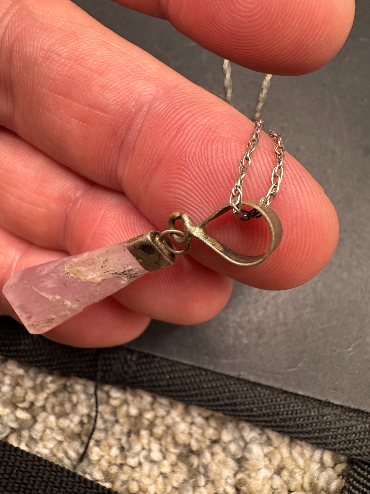 Vtg 925 Sterling Silver Kunzite Crystal Gemstone Pendant Necklace 32.1mm