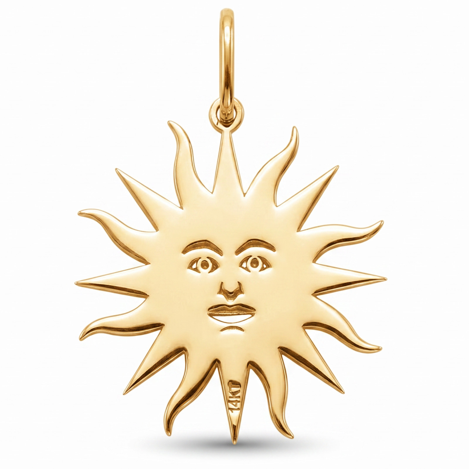 14k Pure Solid Yellow Gold Round Two Face Sun Nice Medium Delicate Charm Pendant