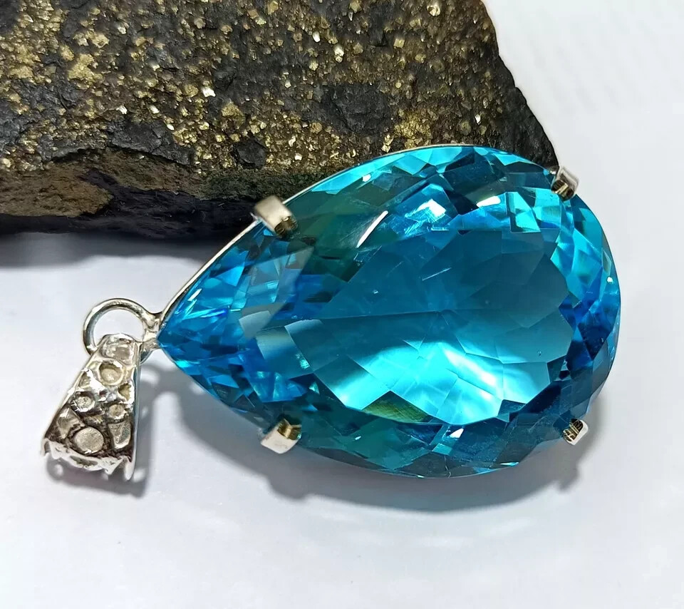 Certified Natural 100 Ct+ Brazilian Blue Pear Topaz Pendant Loose Gemstone