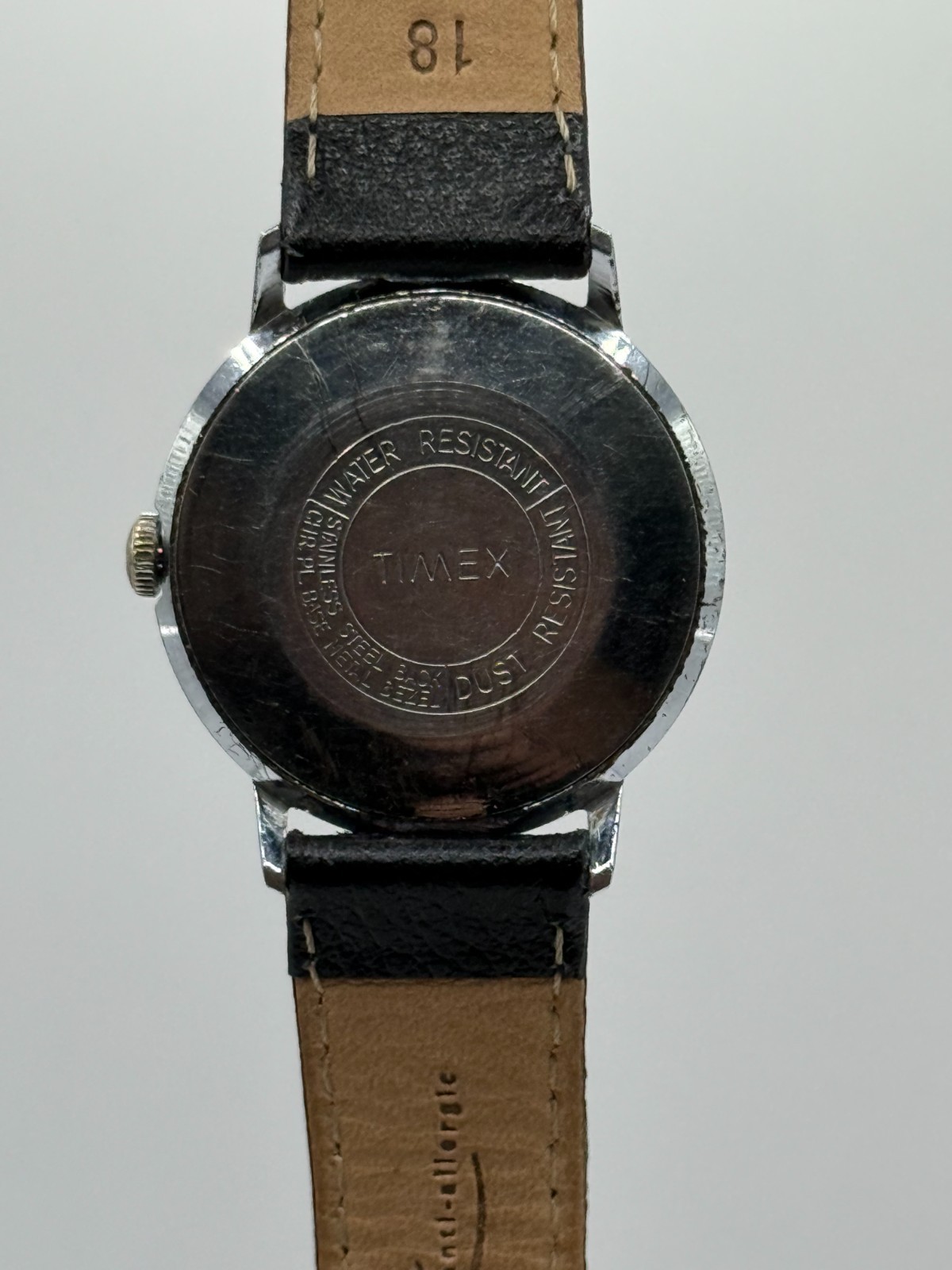 Vintage 1970 Timex Marlin Mechanical Silver Tone Black Leather Serviced