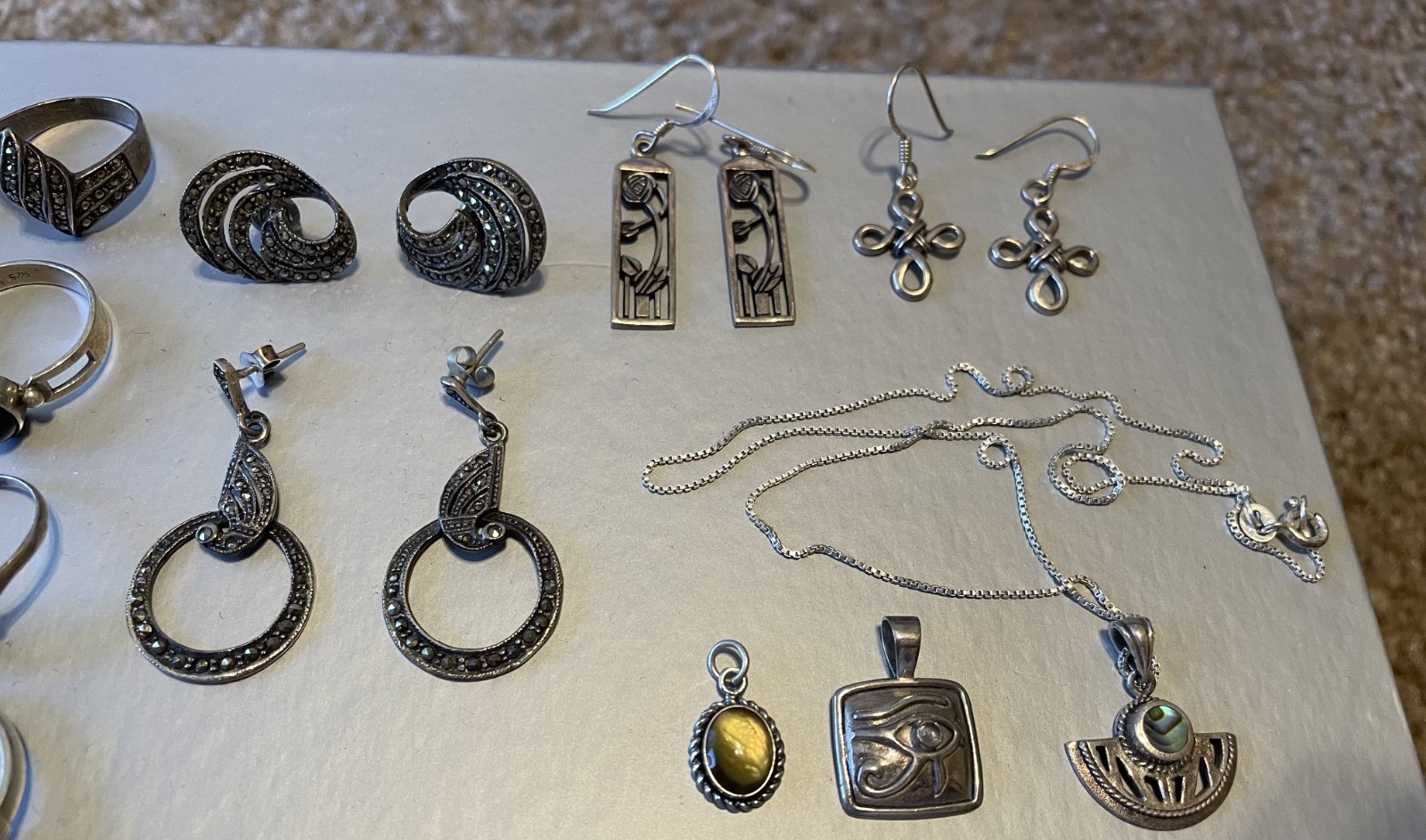 Vintage Sterling Silver 925 Jewelry Lot with Marcasite, Excellent Condition