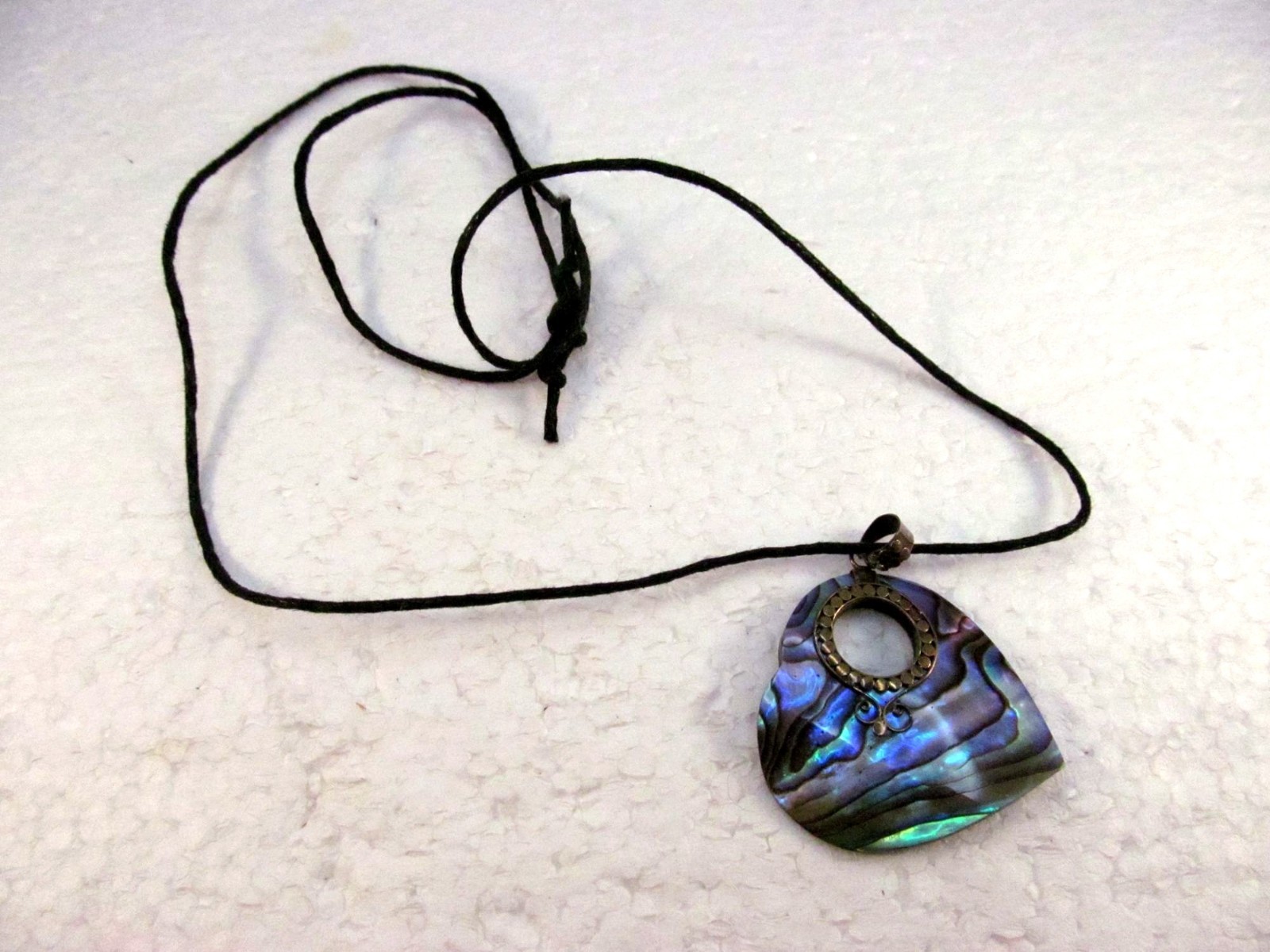 Abalone Heart Shell Sterling Silver Pendant Necklace on Adjustable Cotton Cord