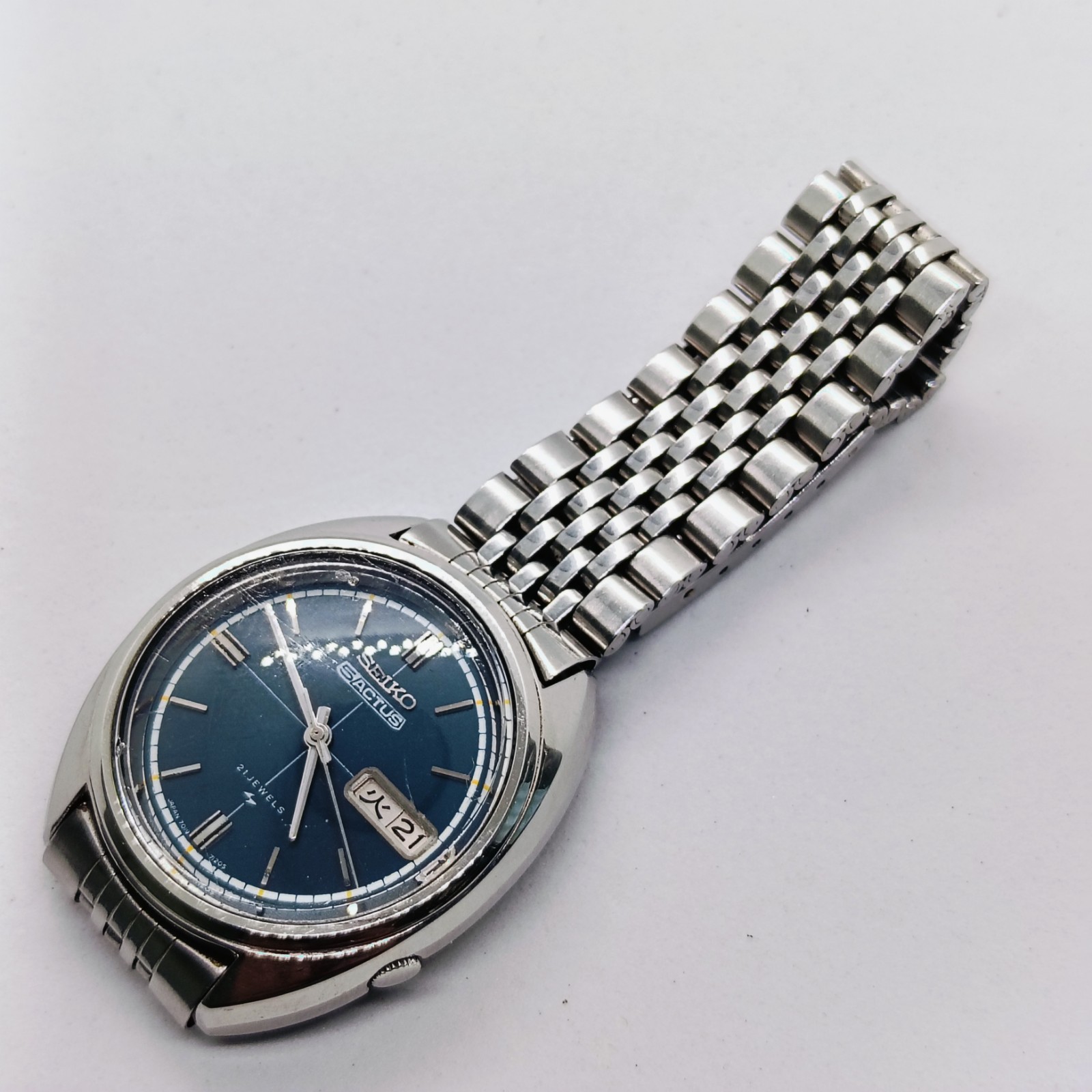 Vintage SEIKO 5 ACTUS 7019-7070 Automatic 21J Blue Dial Day Date Men’s Watch