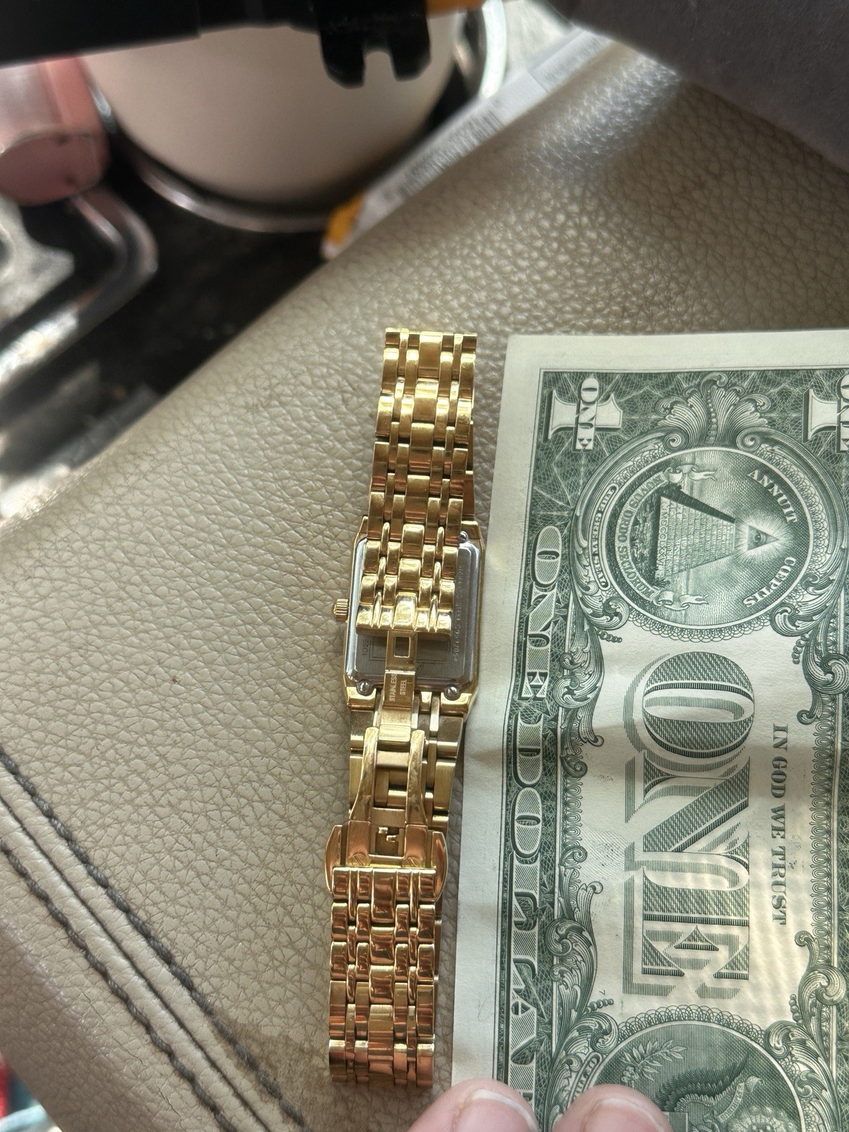 Bulova Quadra Diamond Accent Gold Tone Dial Ladies Watch 97P140 Chipped Crystal