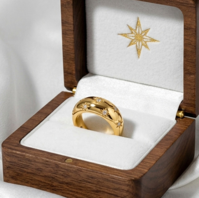 CZ Diamond Starburst Ring,Celestial Band Ring,Chunky Star Ring