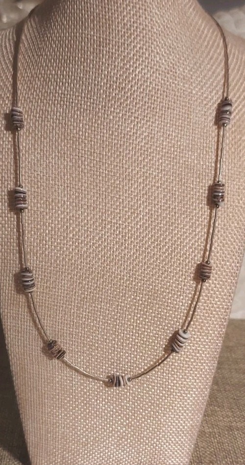 Vintage Sterling Liquid Silver & Wampum Heishi Shell Necklace