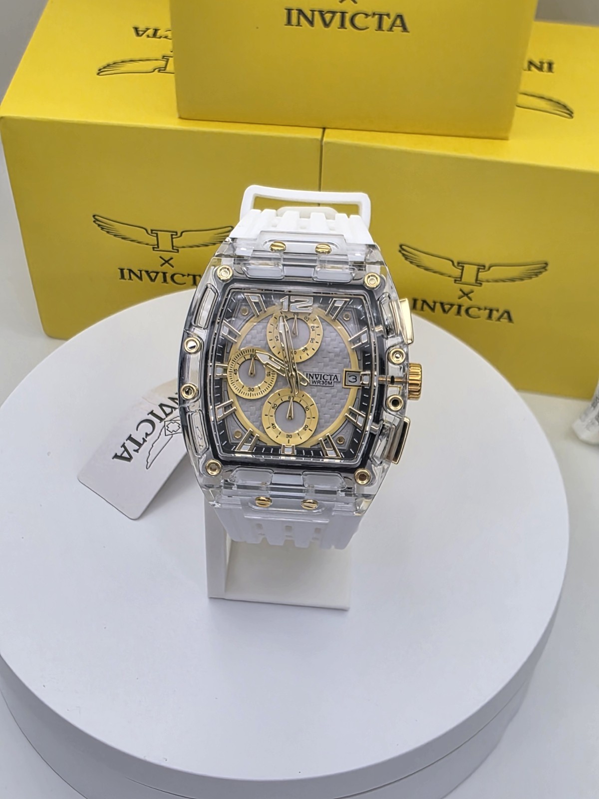 Invicta S1 Rally Allogrip Men 42mm Transparent Tone Case Silver+Gold Metal Dial