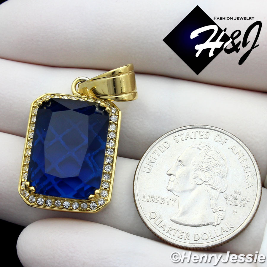 MEN’s Stainless Steel Blue Rhinestone Gold Plated Cham Pendant*GP98