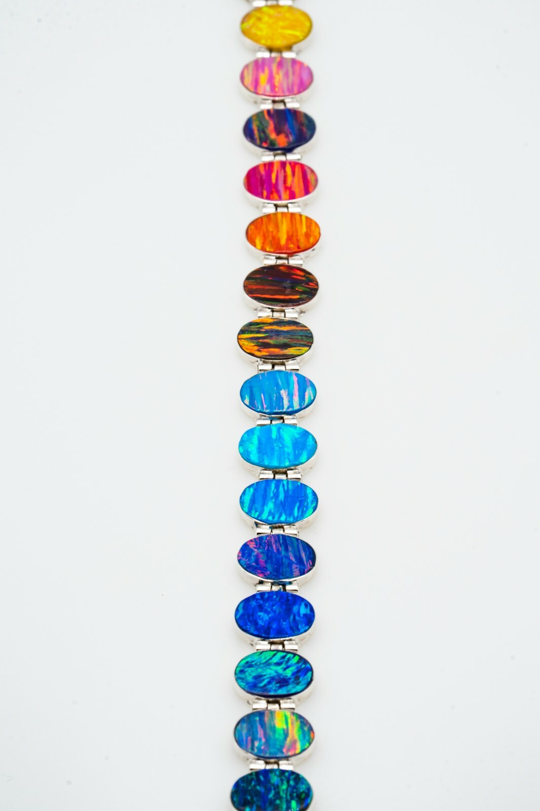 Fire Opal Bracelet Multicolor Ovals 950 Sterling Silver Jewelry Rainbow