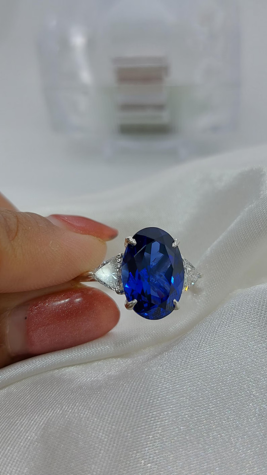 6.00 Ct Oval Cut Natural Sapphire Diamond Engagement Ring 14K Solid White Gold 8