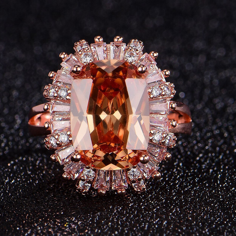 Huge Genuine Champagne Morganite Gems Rose Gold Plated Silver Ring Size 6-10 New