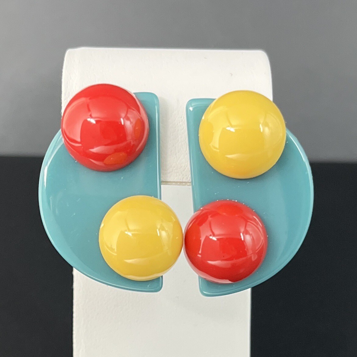 Memphis Design Style Earrings Acrylic Clip On Post Modern Geometric Green Red