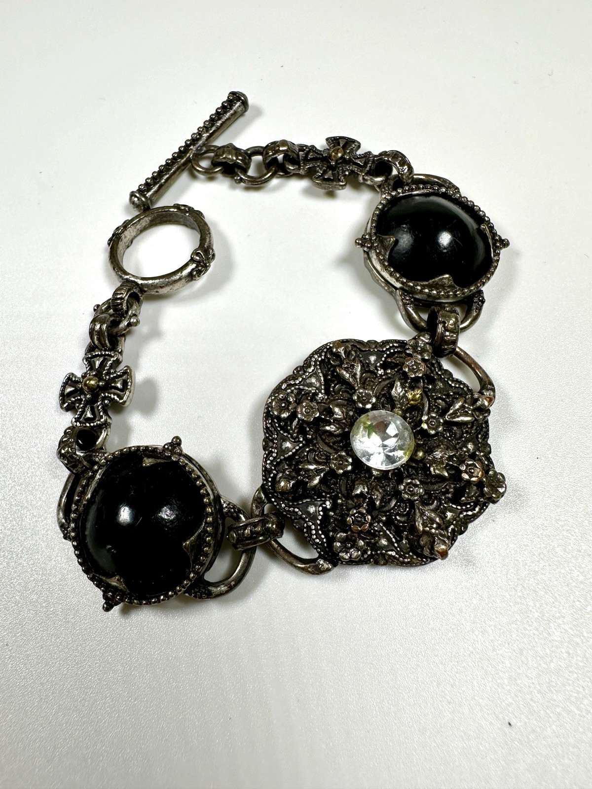 Goth Medieval Viking Style Costume Bracelet Tarnished Silver Tone Finish 7.5″