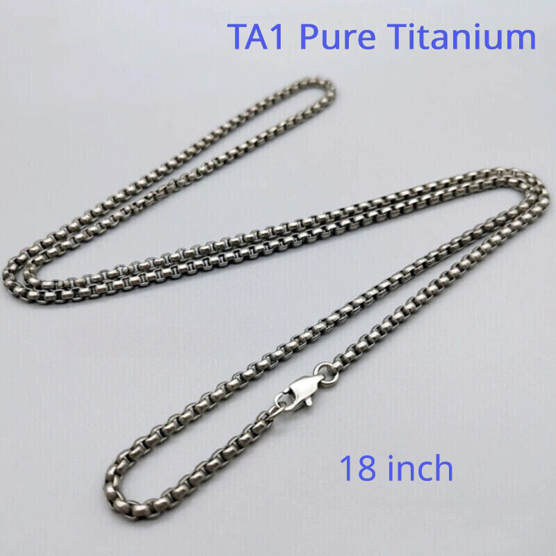 Pure Titanium Box Chain Necklace 3mm Men Unisex NO Allergic Skin Care Health 18″