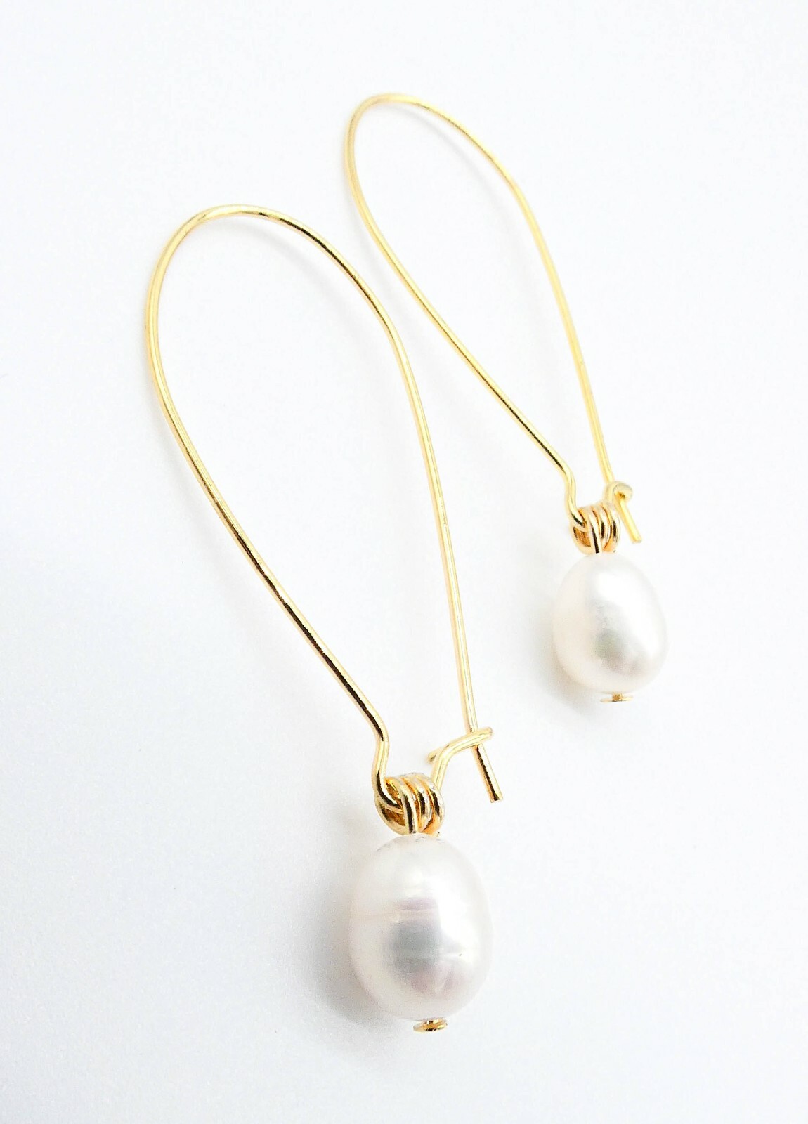 Artisanal Genuine Cultured Freshwater Pearl Gold Kidney Wire Threader Earrings