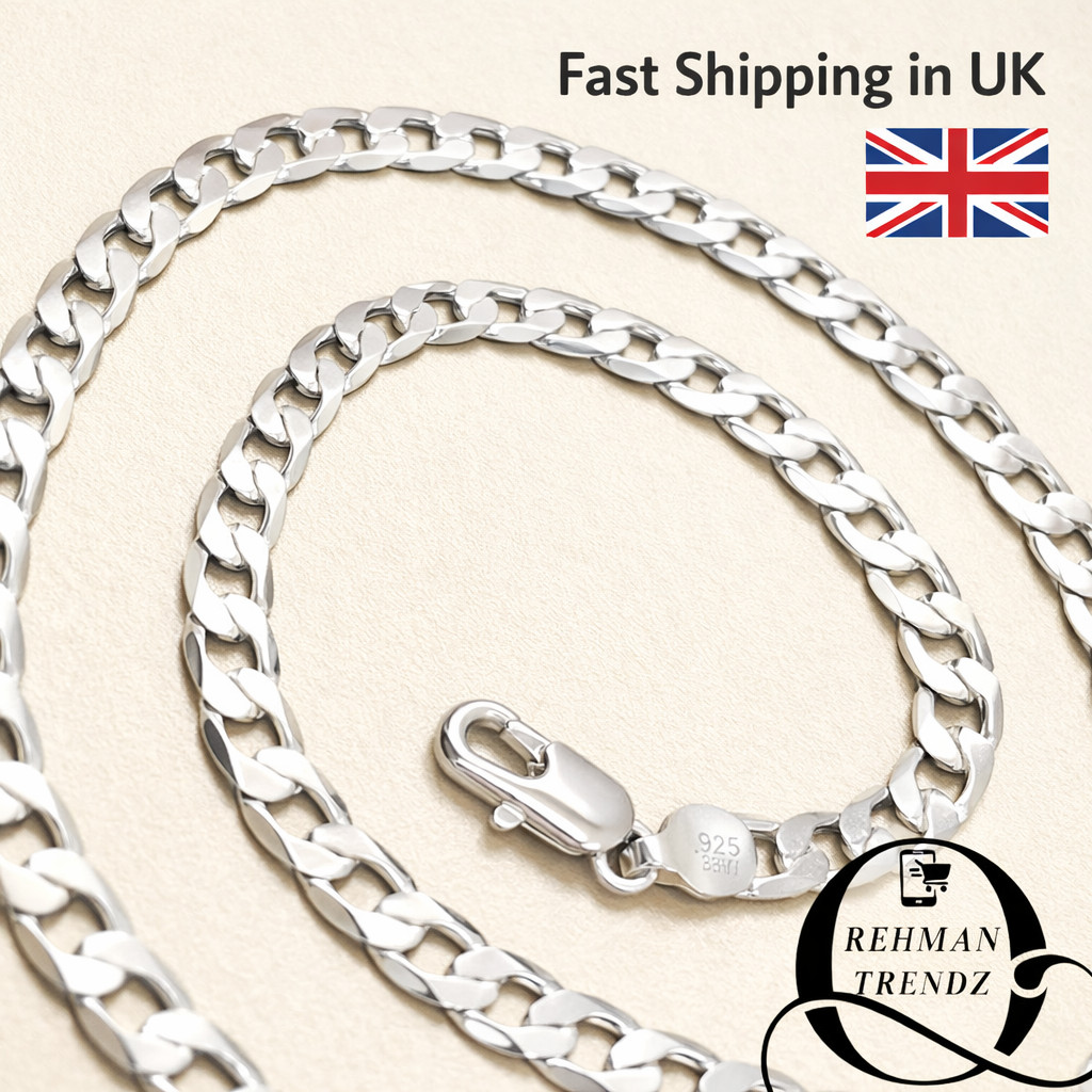 Men Women Silver Tone Curb Chain Necklace Lobster Clasp Fashion Jewelry UK