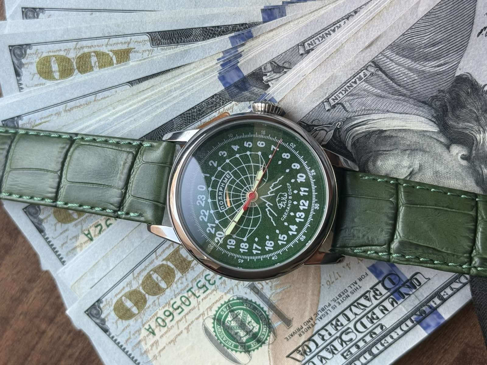 Watch 24h Mechanical Raketa Wrist Men Soviet USSR Polar Day Russian Rare Green