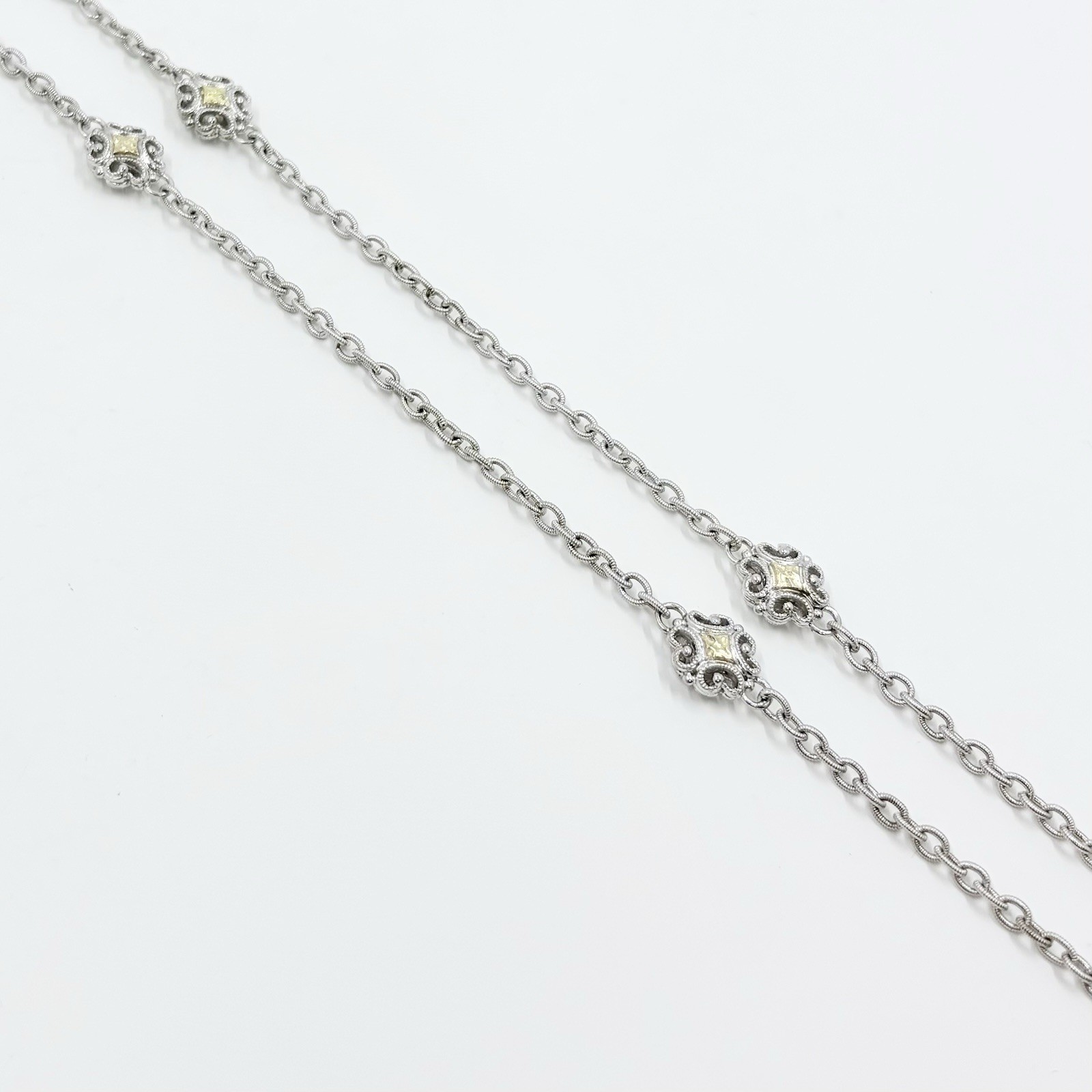 Gabriel & Co 30″ 18K Gold & Sterling Silver Station Necklace Retired 318826