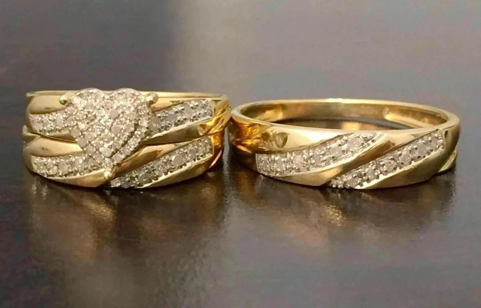 2.50 Ct Round Lab Created Diamond Trio Wedding Ring Set 14k Yellow Gold Plated