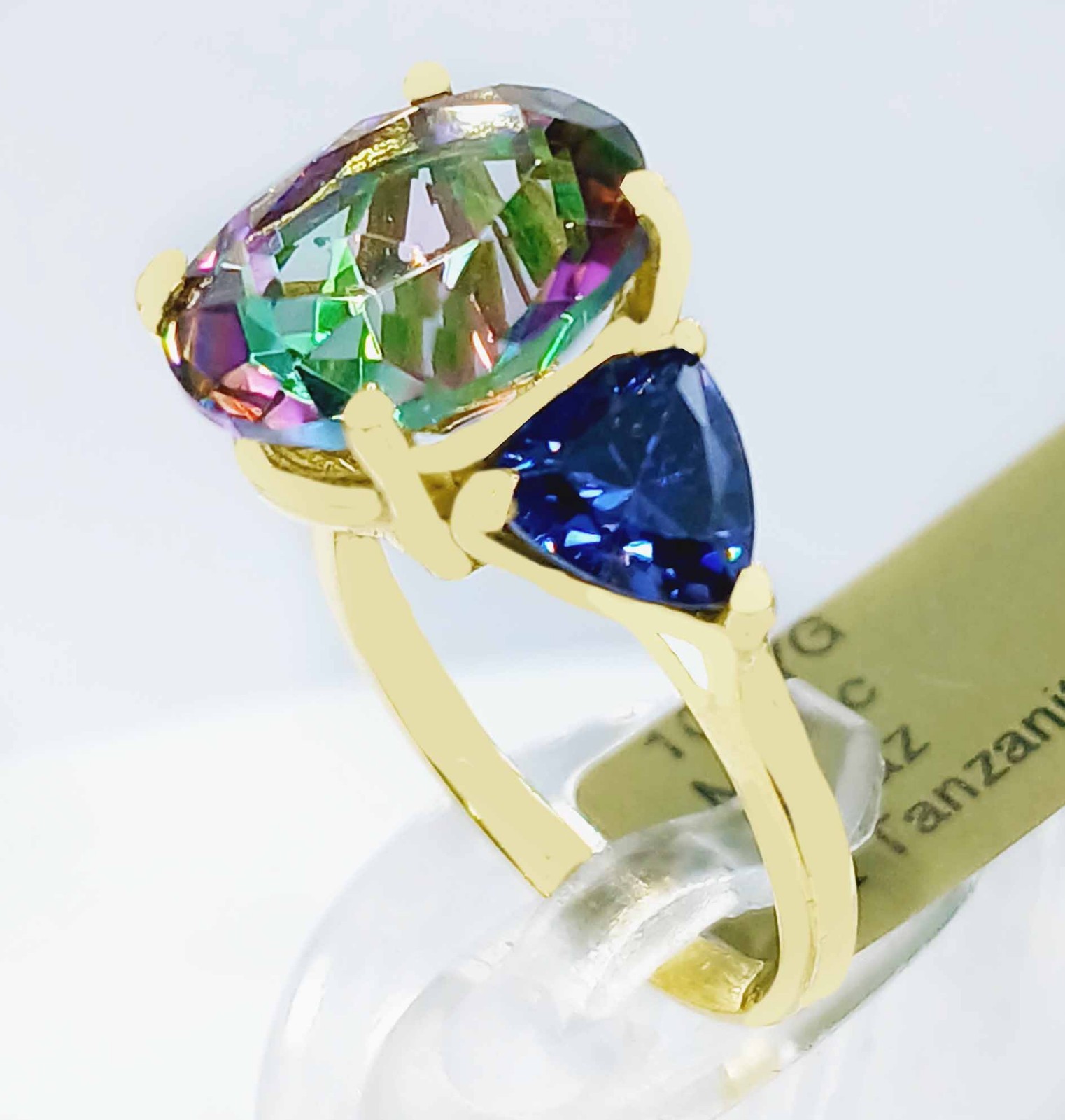 LAB CREATED MYSTIC TOPAZ 7.21 Ct & TANZANITE RING 10k SOLID GOLD – Made in USA
