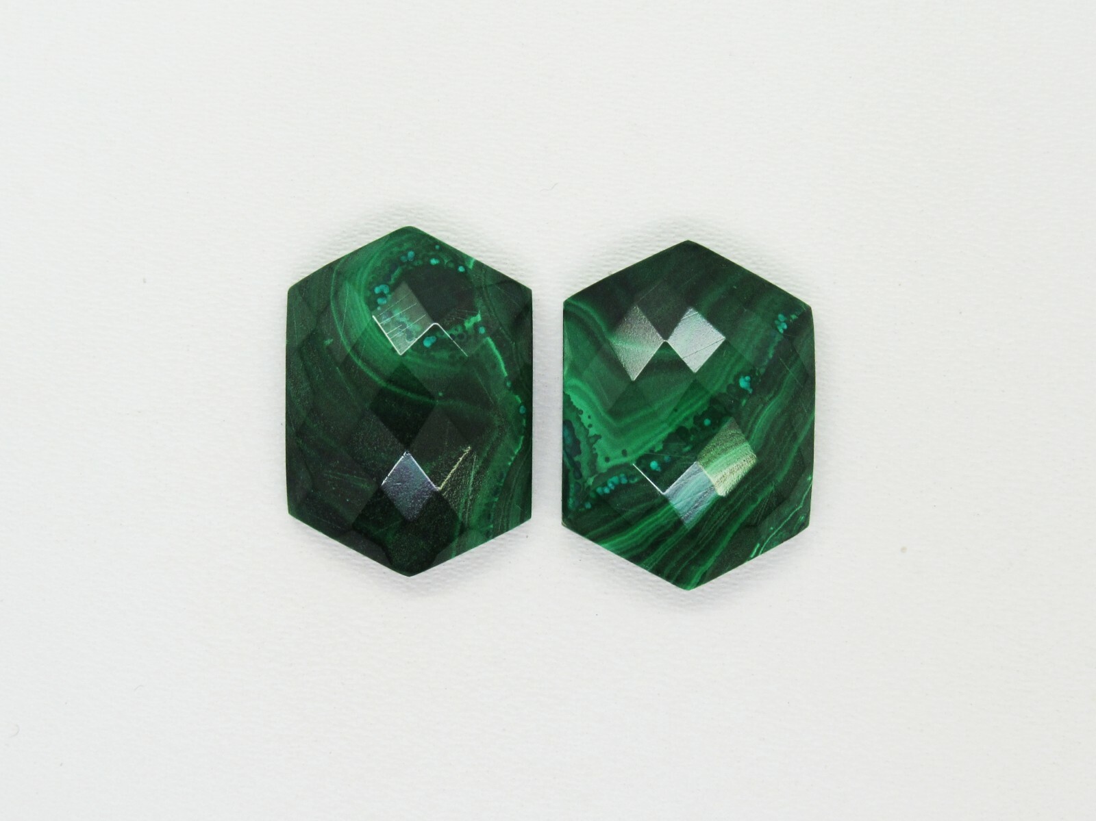 Natural Malachite Gemstone Hexagon Shape Faceted Cabochon Pairs Green Color Gems
