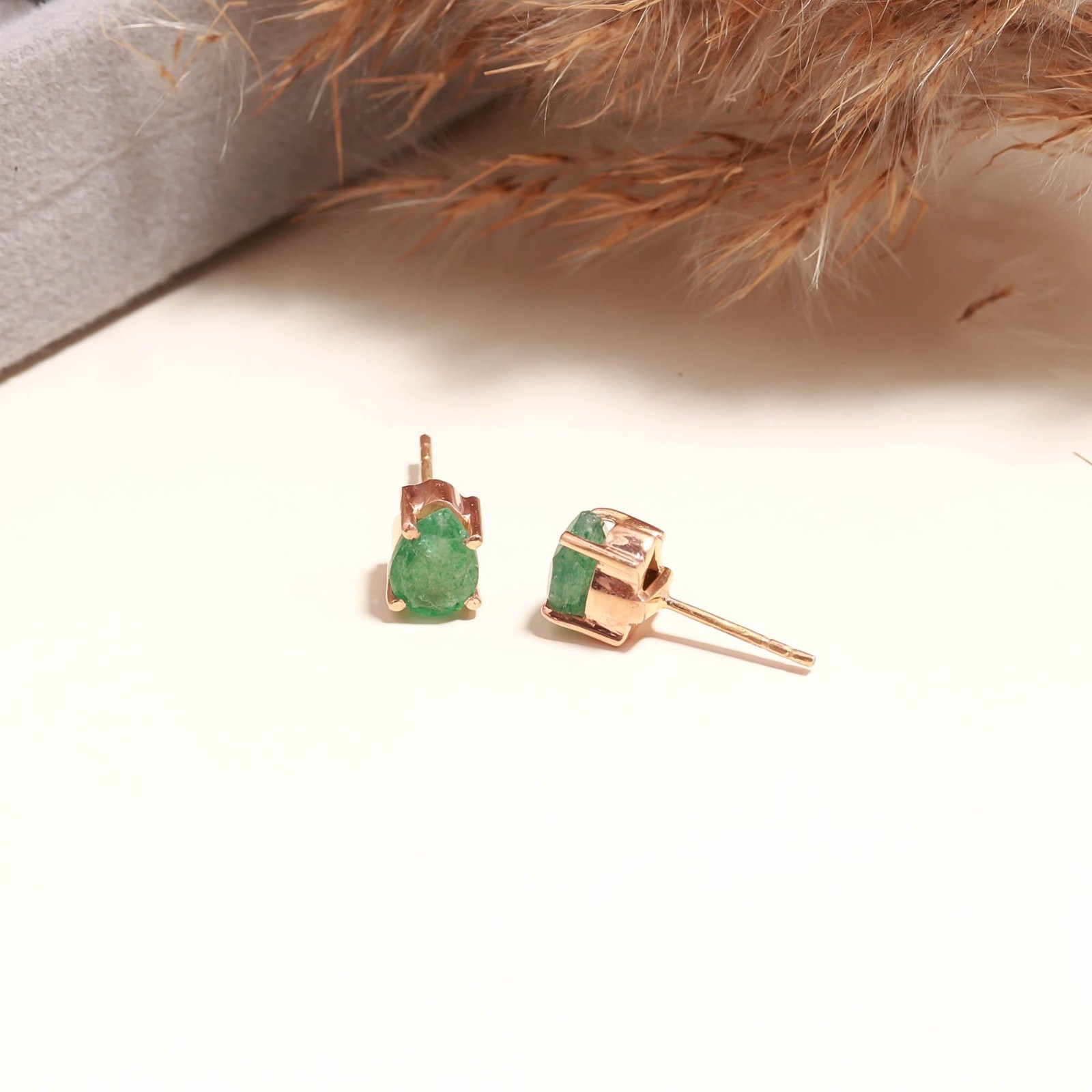 Natural Green Strawberry Pear Stud Earrings Rose Gold Fill Solid silver Jewelry
