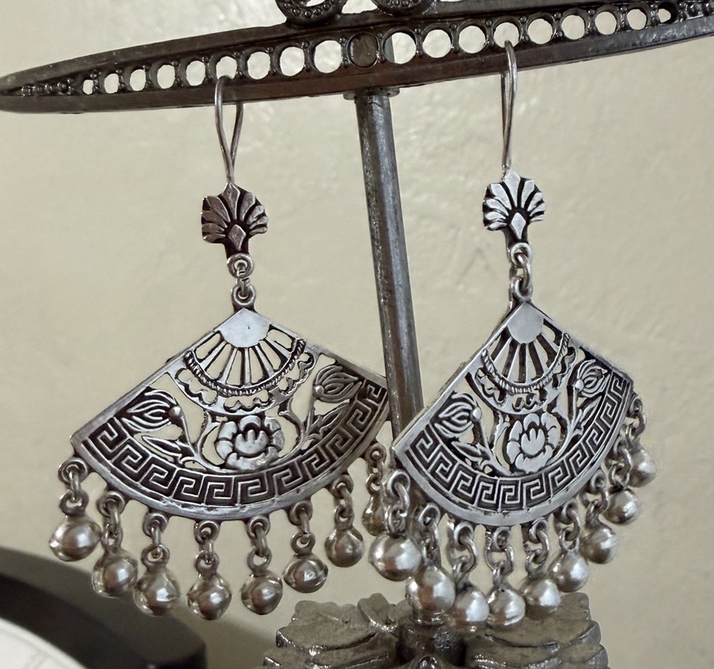 Vintage Egyptian Sterling Silver Earrings Greek Key Tribal