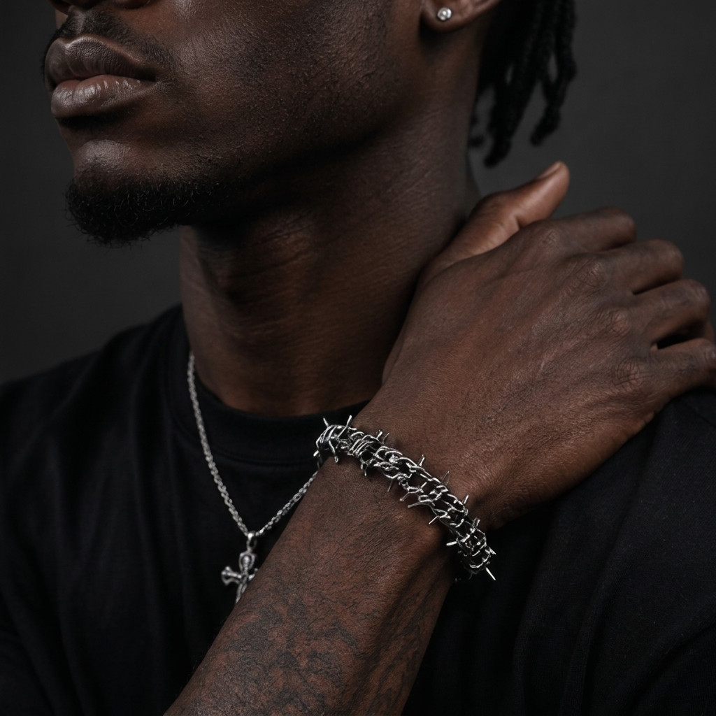 Barbed Wire Bracelet Spike Rivet Chain Stainless Steel Hip Hop Y2K Gothic Unisex