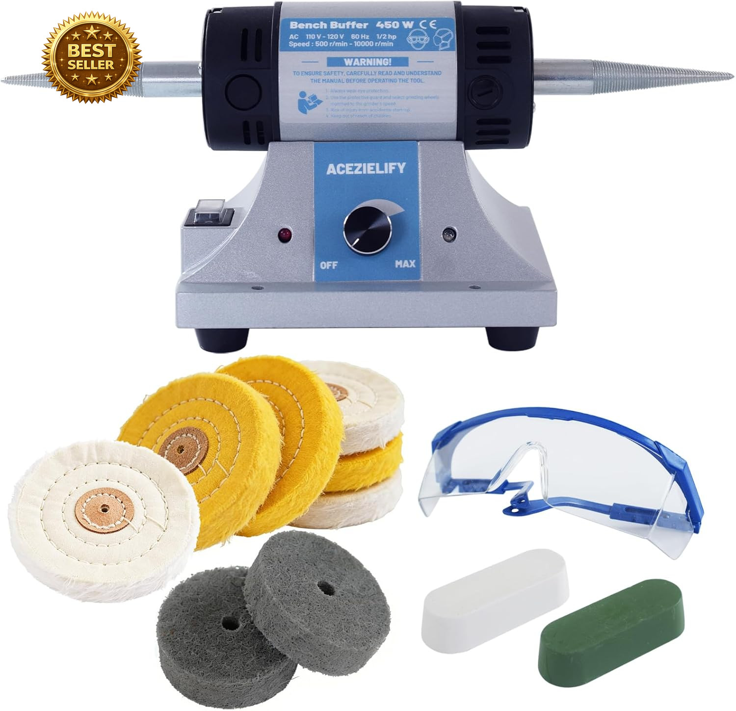 450W Jewelry Polisher Variable Speed Bench Buffer Motor Metal Polishing Machine