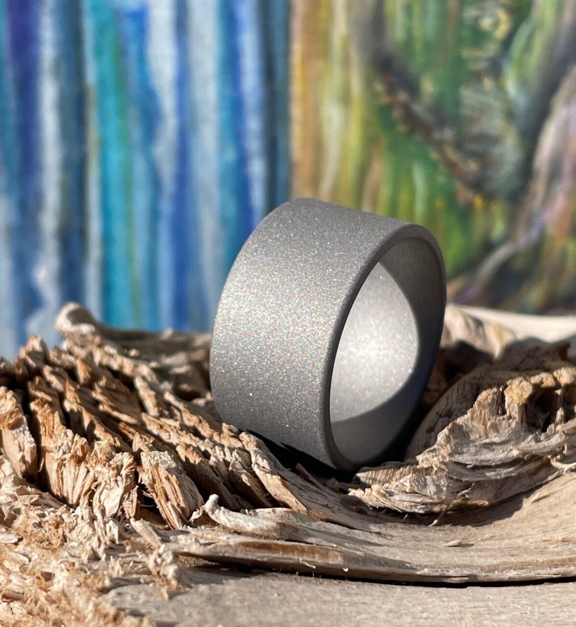 Big Wide Ring, Wedding Band, Sandblasted Titanium, Made to Order, 12mm Width