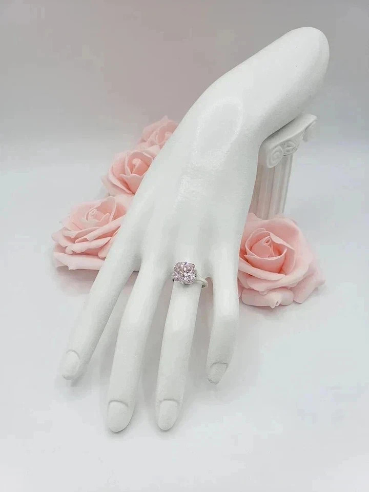 8.50Ct Lab Created Cushion Cut Pink Diamond Solitaire Ring 14K White Gold Plated