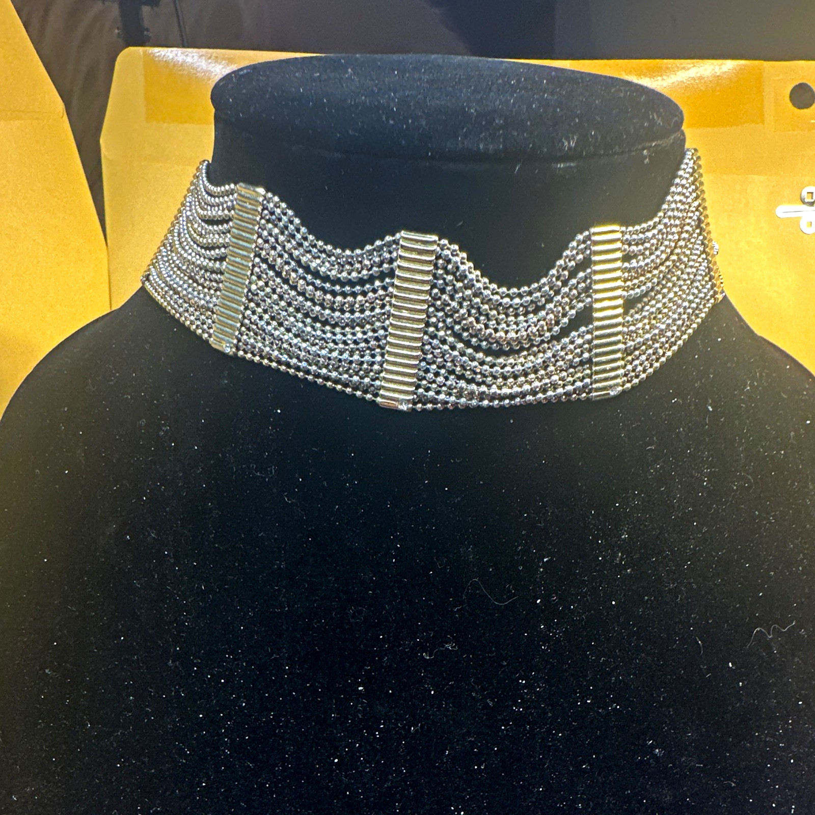 Natasha Silver Tone Multi Strand Ball Chain Choker Necklace, Adjustable, Signed