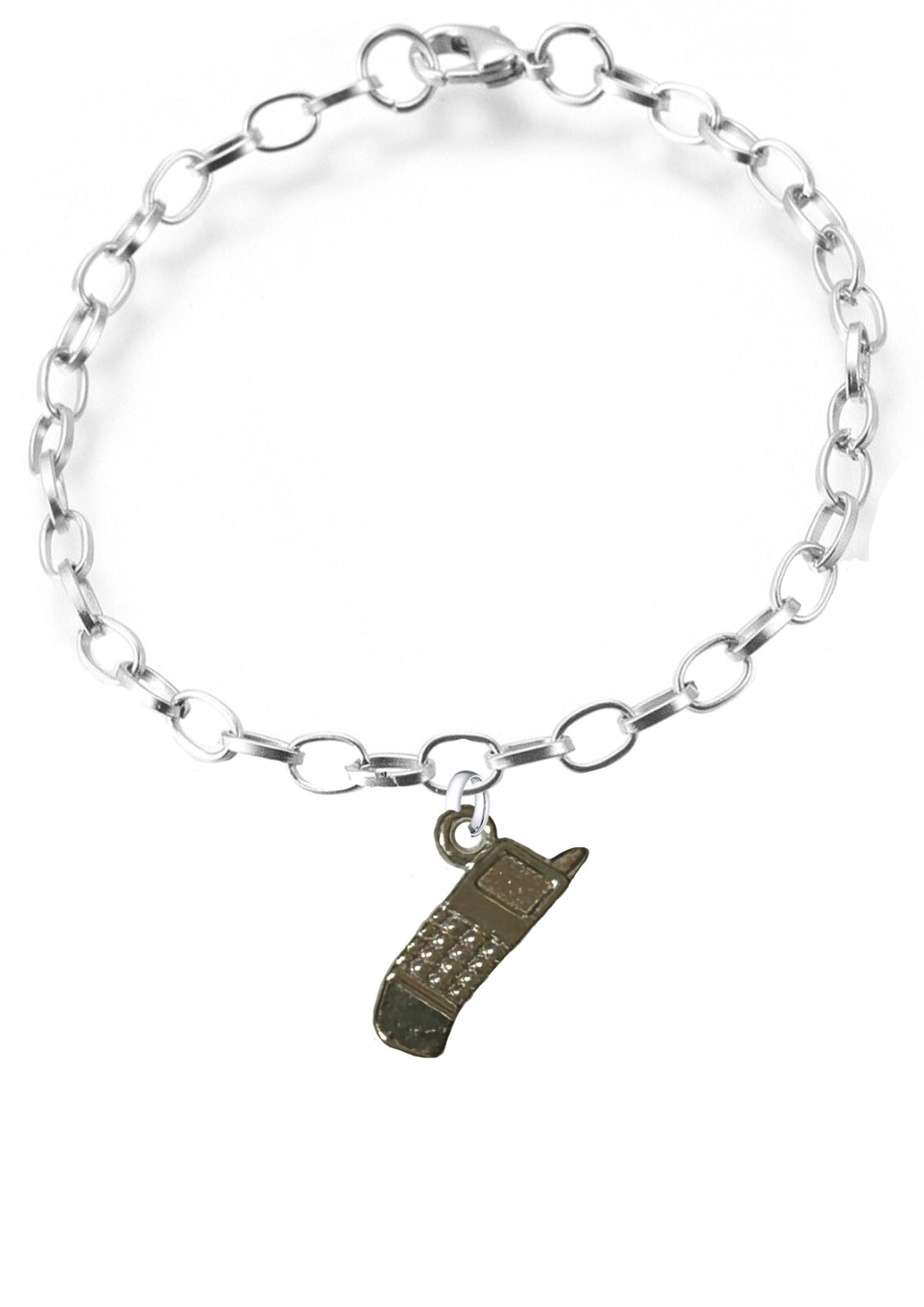 ch16 Cell mobile phone Silver tone pendant on Belcher Bracelet anklet Handmade