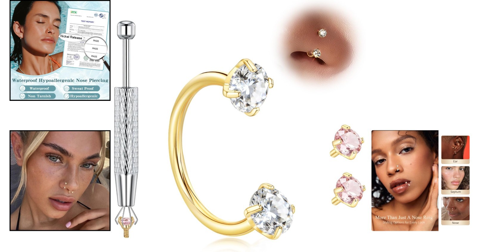 Gold & Silver Titanium Horseshoe Nose Ring: 7mm, 20g/18g, Stylish Gem Collection