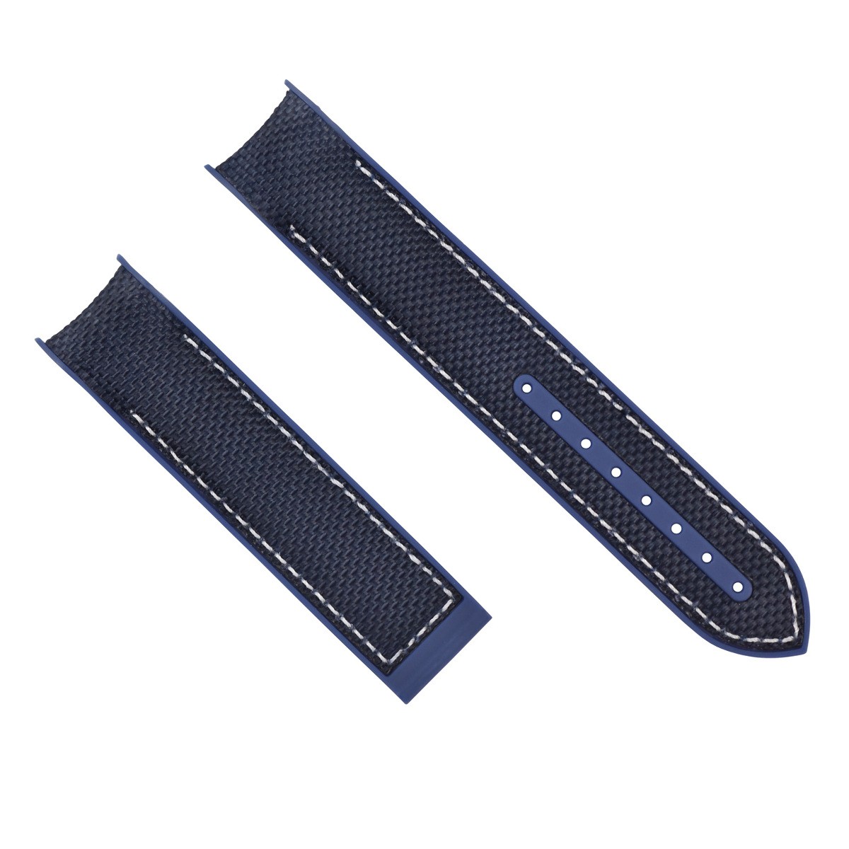 20mm Blue Nylon Rubber Replacement Watch Band White Stitching For Omega
