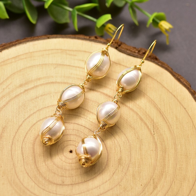 Natural Freshwater Pearl Earrings Bohemian Baroque String Dangle Drop 925 Silver
