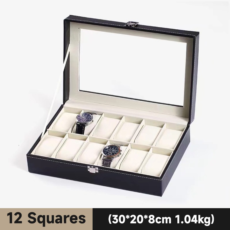 Mens Watch Box Display Case Storage Organiser PU Leather Holder Glass Top Gift
