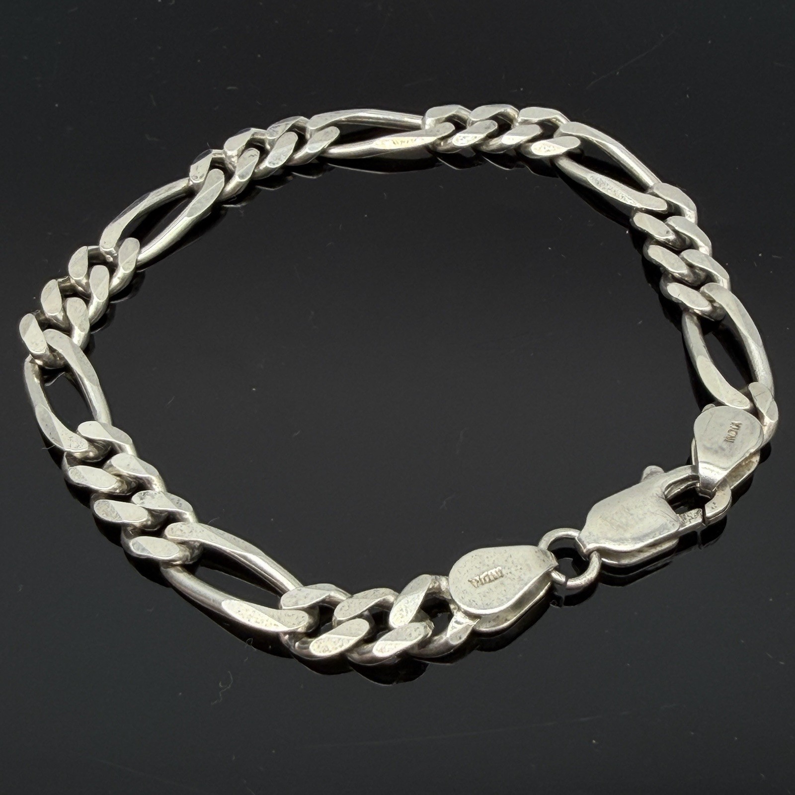 Sterling 925 Silver 6.5mm Figaro Flat Link Chain Bracelet 7.25” Unisex Men Women
