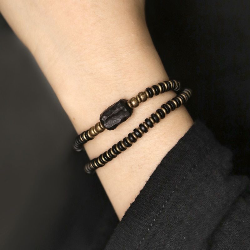 15-22cm Multi Layer Ebony Spacer Bracelet Black Wood Hand Carved Fashion Jewelry