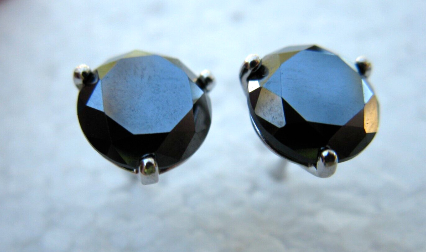 4.10ctw SCREW BACK 100% REAL BLACK DIAMOND EARRINGS,CERTIFICATE,FREE DIA TESTER